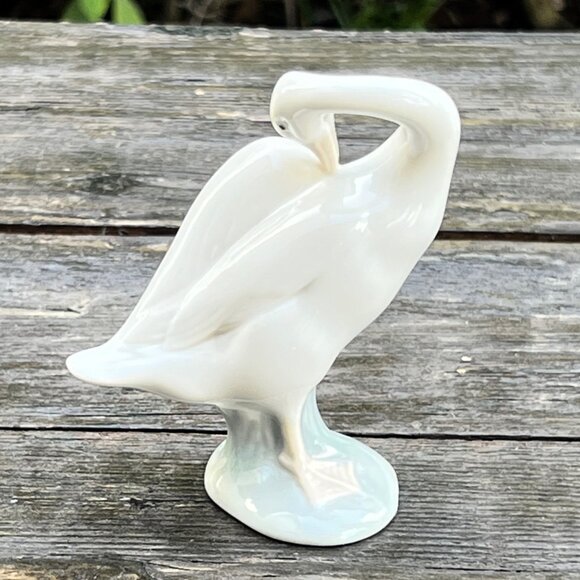Vintage Lot Of 2 Lladro Preening Long Neck Swan Goose Figurines Pair Little Duck - Picture 11 of 14